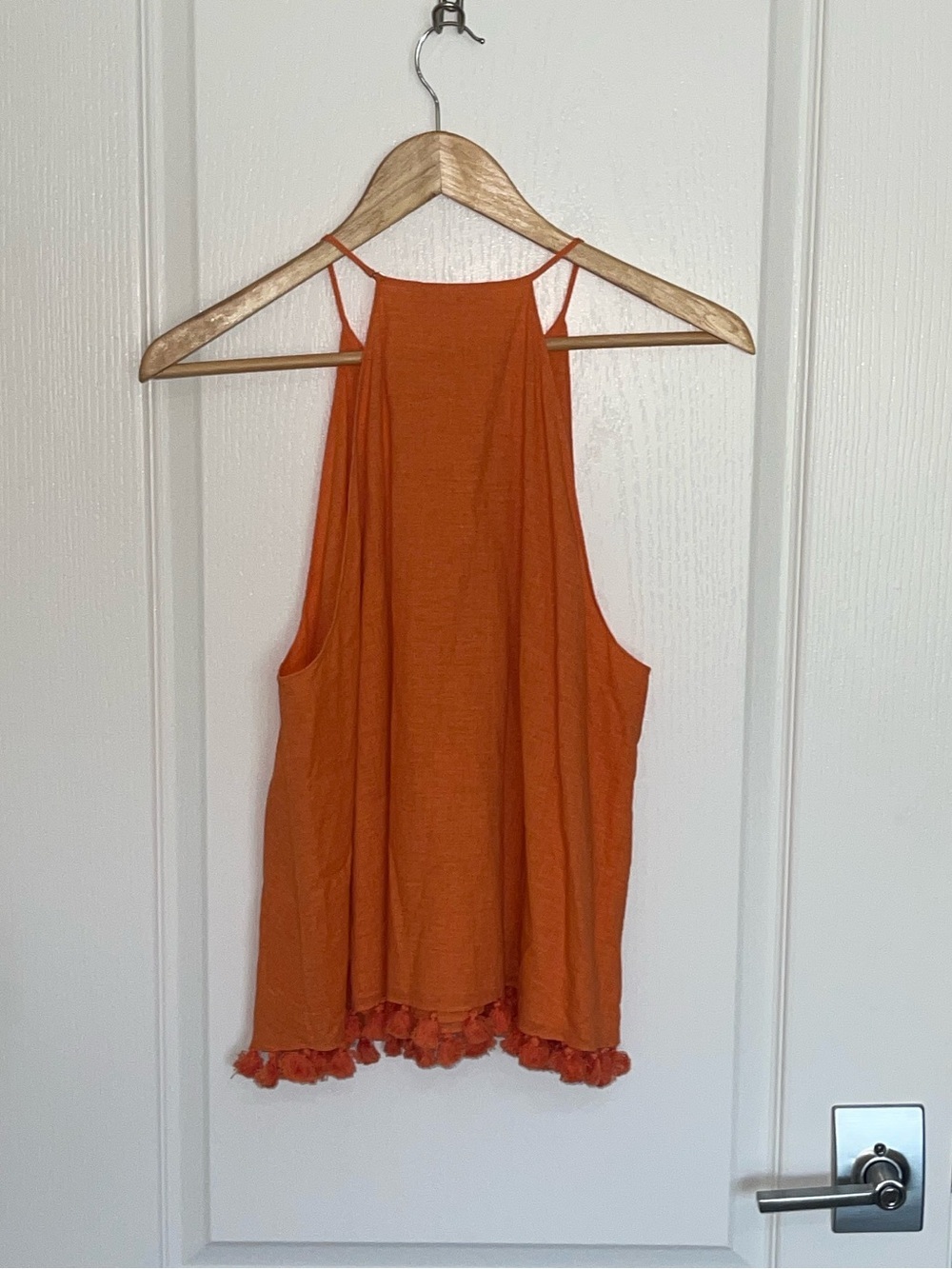 TORY BURCH Orange Pom-Pom Hem Frill Halter Tank Top 100% Cotton Sz 12 - Picture 8 of 10